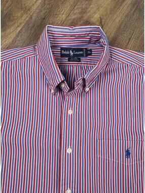 Vintage Ralph Lauren Blaire Shirt Mens XL Red White Blue Striped Button Up Pony